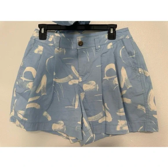 A New Day Womens Blue Abstract Print Pleated Belted Shorts Size 6 - Picture 2 of 5